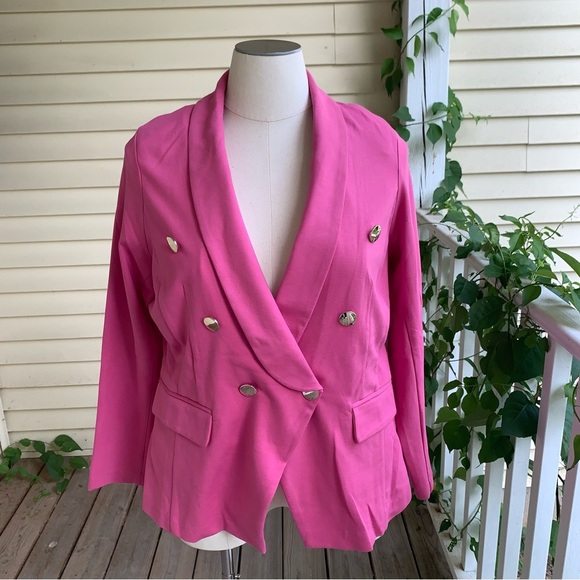 NWT Eloquii Blazer Double Breasted Shawl Collar Unstructued Plus 18W Hot Pink - Picture 1 of 11
